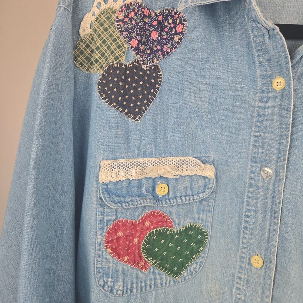Amrav American Rave Embroidered Patchwork Denim Shirt Vintage Blue Large - Picture 4 of 6